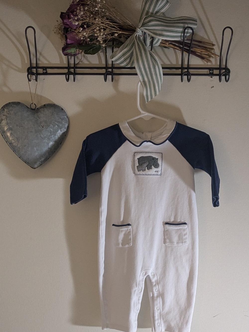 Janie and Jack White and Navy Rhino Romper